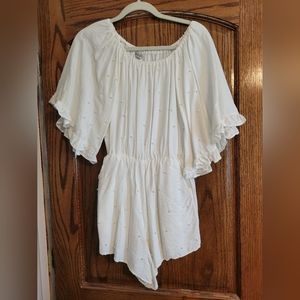 White Off the Shoulder Pearl Romper
